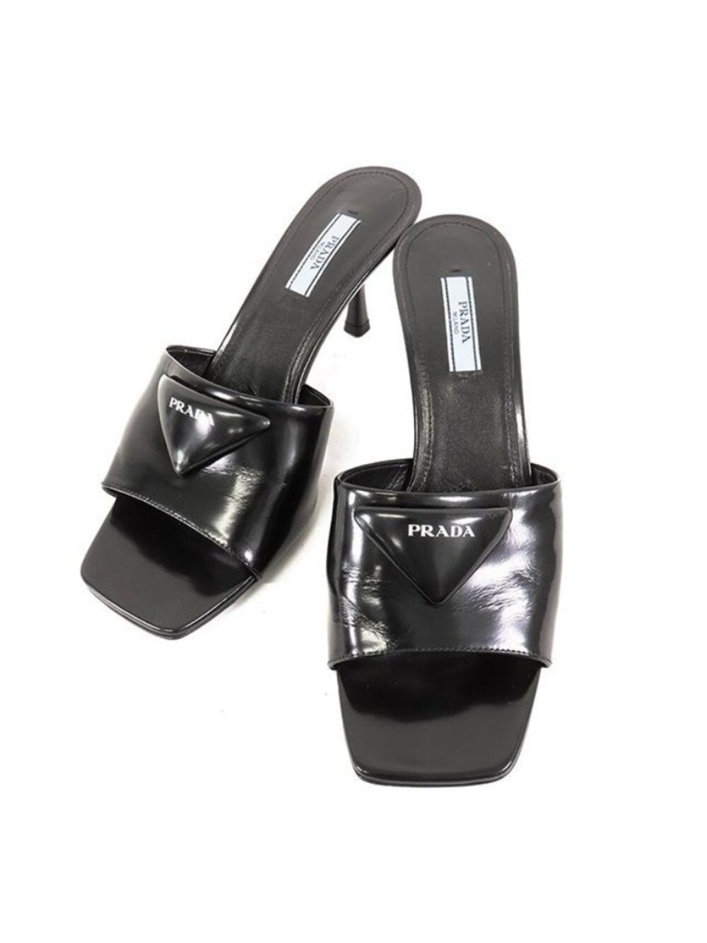Prada Leather Mules Padded Triangle 75mm Heels